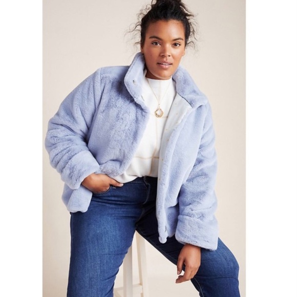 Anthropologie Soft Blue Fur Jacket - Picture 5 of 6